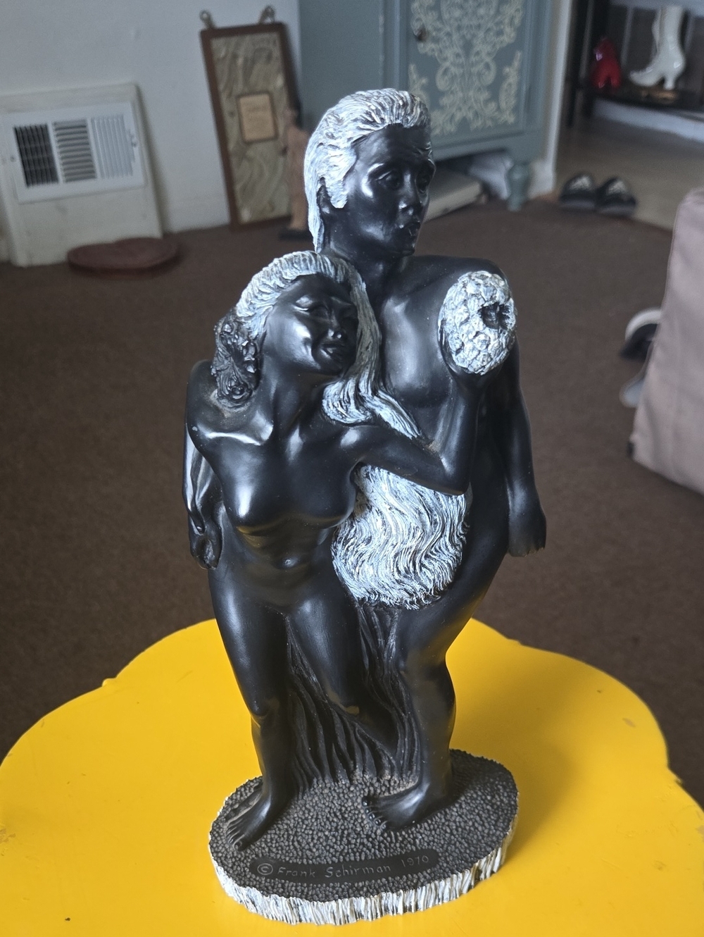 Vintage 1970 Frank Schulman AKAMU & EVA Black Coral Hawaiian Girl Man Statue